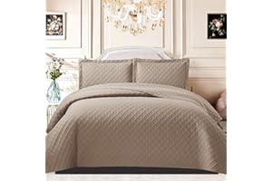B&B Quilted Bedspread Bed Throws - Luxury Embossed Diamond Check Pattern Reversible Quilt Bedspreads Coverlets for Bedroom Decor with Matching Pillow Shamss (Super King, Mink)