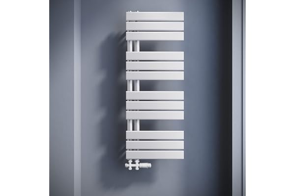 SONNI Badrumsradiator, platt handdukstork, 1 038 x 400 mm, vit, handduksvärmare med multiblock, sidoanslutning, panel, handduksradiator, 767 W