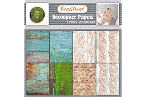 CrafTreat Wood Decoupage Paper for Furniture - Woods and Floral Wood Background - Size: A4 (8.3 x 11.7 Inch) 8 Pcs - Decoupage Paper for Crafts and Scrapbooking