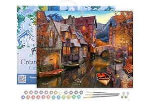 Figured'Art Pintar por Numeros Adultos con marco Canales acogedores - Manualidades pintura acrilica Kit Cuadro DIY completo - 40x50cm con bastidor montado