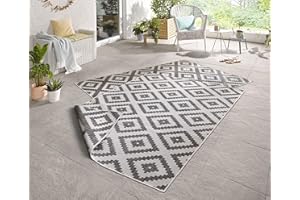 ‎NORTHRUGS NORTHRUGS In- und Outdoor Teppich Malta 240x340 cm - Wendeteppich Wetterfest Modernes Geometrisches Muster Teppich für Balkon Terrasse Garten Wintergarten Wohnzimmerteppich Wasserfest in Grau Creme