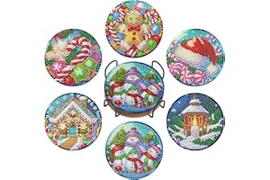 BNG Christmas Diamond Paintings Coasters Kits Set with Holder, 6Pcs Christmas Art DIY Crafts Coasters for Adults, Art Painting Kits for Women, Beginners, Diamond Craft Supplies
