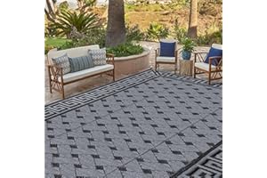 SAND MINE Reversible Mats, Plastic Straw Rug, Modern Area Rug, Large Floor Mat and Rug for Outdoors, RV, Patio, Backyard, Deck, Picnic, Beach, Trailer, Camping (9' x 18', Black & Grey)