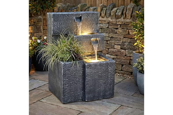 Grada, Fontaine avec éclairage LED, Cascade, Jeu d'eau avec Espace de Plantation, pour terrasse de Jardin et Balcon