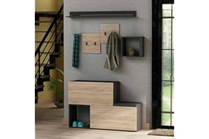 Dmora - Mobile da ingresso Caph, Entratina appendiabiti, Composizione per atrio, Consolle portaoggetti multifunzione, 120x17h76 cm, Antracite e Rovere