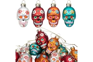 LFUTARI Glasprydnader för de dödas dag, 12 st., sockerskalledekorationer för Dia De Los Muertos, dekorativa kraniumhängen för