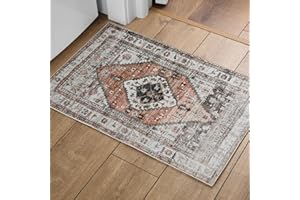 OMERAI Washable Rugs Living Room Area Rugs for Bedroom Small Rug Non-Slip Orange Carpet Boho Soft Faux Short Pile Rug 60X130CM Vintage Rugs Classic Traditional Rug