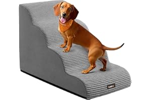 Feandrea Escalier pour Chien, à 4 Marches, Marches pour Chien, Lit, Canapé, Imperméable avec Designs Antidérapants, Pente Douce, Housse Amovible Lavable, Poignée, Gris Tourterelle PPS004G01