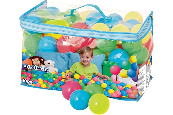 Bestway 52027 100 Balles Rebondissantes Up In & Over Splash And Play Diamètre 6,5 cm, 4 Couleurs Assorties