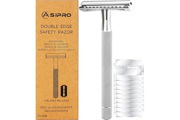 ASIPRO Rasoir de Sécurité Homme et Femme avec 10 Lames Rasoir Sécurité, Zéro Déchet Rasoir Manuel Homme Safety Razor, Rasoir à Main Rasoir Reutilisable Femme Rasoir Mecanique Rasoir Traditionnel