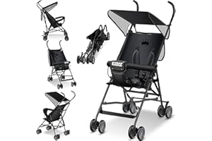 KIDIZ® Wózek dziecięcy CITY Buggy składany wózek sportowy, 360°, koła 4", w zestawie osłona przeciwsłoneczna i przeciwdeszczowa, składany, 5-punktowy pas bezpieczeństwa od 6 miesięcy, czarny