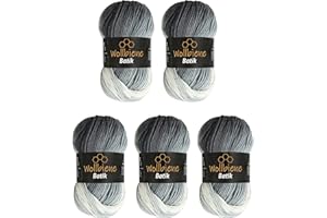Wollbiene Batik 5 ovillos de 100 g, 500 g, lana con degradado multicolor, multicolor (5000 negro, gris y blanco)