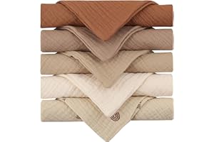 Aloonii 5 Pack Luxury Muslin Squares | Cute Small Baby Burp Cloths (Brown)