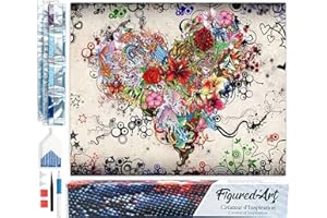 Figured'Art Diamond Painting Art 5D kit completo 40x50cm Tela Arrotolata Interamente da Ricoprire di Diamonds Quadrati - Graffiti Del Cuore - Pittura Diamante - Attività Creativa per Adulti