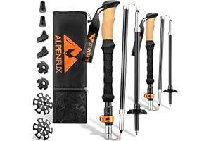 ‎ALPENFUX ALPENFUX® Premium Wanderstöcke faltbar, Trekkingstöcke, Nordic Walking Stöcke, leicht und verstellbar mit Klemmverschluss und Korkgriff für Damen und Herren, schwarz, orange