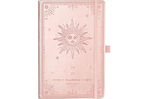 ARTFAN Academic Diary 2024-2025 - Diary 2024-2025 Week to View, July 2024 - June 2025, Premium Leather Cover, Gold Stamp, Accordion Pocket, Gift Box, 25 Note Pages, Pink