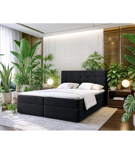 DELIFE Boxspringbett Dream-Fine Mikrofaser Anthrazit Vintage 160x200 cm