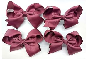 LA PETITE PRINCESSE Set of 4 Hair Bow School Clips Girls Bows Ribbons Hair Grips for School (maroon burgundy)