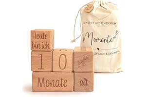 Mikito Baby Meilensteinblöcke auf deutsch - 6-teiliges Set Blöcke und unzähle Meilensteine für die Schwangerschaft und den Wachstum deines Babys - für Mädchen und Junge.