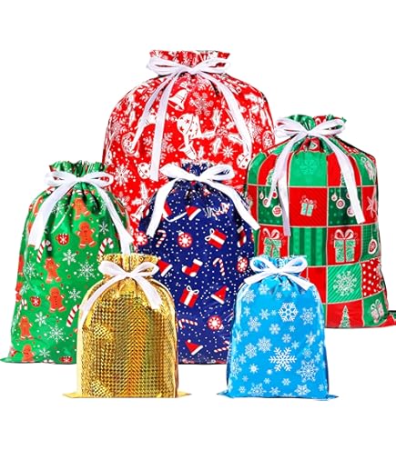 30 Stück Weihnachts-Geschenktüten Mit Kordelzug – Wiederverwendbar, 3 Größen, 6 Muster, Für Süßigkeiten & Geschenke