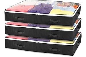 Stackzy Flat Clothes Underbed Storage Bags – Sturdy Fabric Storage Solution – Foldable Underbed Container and Closet Organiser – Reinforced Storage Bin for Clothes – 3pcs, Black 75L Capacity