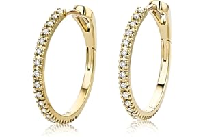 Miore Białe/żółte złoto 18-karatowe 750 diamentowe kolczyki obręcze dla kobiet z brylantowym szlifem 0,20 ct średnica 21 mm, Żółte złoto, Diament