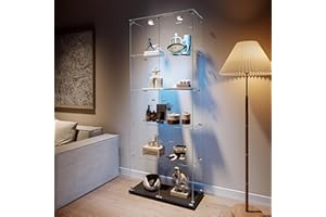 ‎BLSYHDH Glasvitrine Standvitrine,Glasvitrine Stehend mit Led,5 Lagen Glas Holz Glas Vitrine Vitrinenschrank 2 TüR und Schloss Vitrine Glasschrank Display Cabinet Sammlervitrine (Schwarz, 5 Etagen 2 Tür+LED-1)