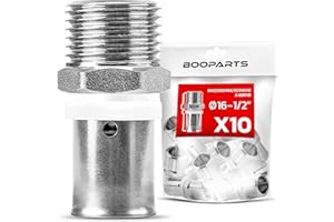 BOOPARTS – 10 Pièces – Raccord Droit Mâle à Sertir Ø16–1/2"M (15/21) | Raccord Multicouche Contour TH | Connexion Filetée Étanche et Durable pour Tuyaux Multicouches PEX PER Composites