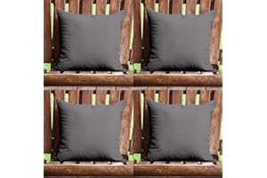 Roseley Waterproof Cushion Cover With Cushion Insert Pad Scatter Pillow 45 x 45cm Outdoor Throw Pillows With Removable Cases Garden Patio Sofa Cushion Fillers [Grey, Set of 4]
