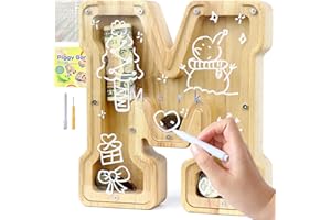 Lakpopya Hucha Original para Niños A-Z - Personalizada de Madera Transparente con Pegatinas, Rotulador y Destornillador - Regalo Infantil (M)