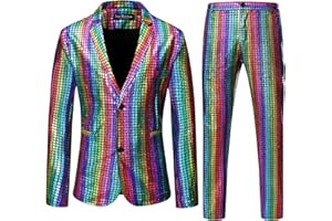 LucMatton Ensemble 2 pièces pour homme avec veste et pantalon brillants à paillettes métalliques, multicolore, Taille M