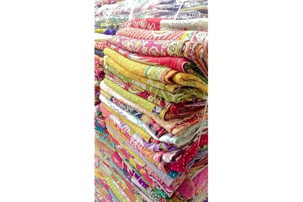 Mycrafts indisk grossist kantha-täcken set med 5 vintage handgjorda kantha-täcken enkelsäng