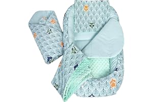 Medi Partners 5-Parti Nido per Bebè 100x60x15 Inserto Rimovibile Letto Cuscino Coperta bambini neonati 100% Cotone (Foresta con menta Minky)