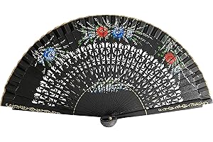 La Senorita Flamenco Fächer, Handfächer, Tanzfächer - Holz mit Blumen schwarz