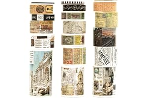 KAVI' S 18 rouleaux Washi Tape Set, Ruban Vintage Adhésif Décoratif Œuvre d’art inspirée Feuille d’or Masking Tapes pour Arts, Bullet Journal, Scrapbooking, Bricolage, Emballage (Travel The World)
