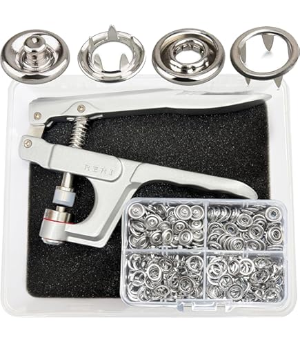 200er Set Druckknöpfe Ohne Nähen - Edelstahl, 9.5mm, Inkl. Zange
