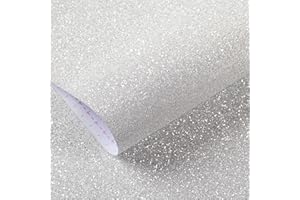 Livelynine 40CMX5M Carta da Parati Glitter Adesiva Glitterata Carta Adesiva per Mobili Fantasia Cameretta Armadio Bambini Pellicole Adesive Colorate Argento Glitter PVC Adesivo per Decorazioni Moderna