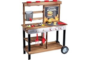 Theo Klein 2368 Beach Picnic, BBQ Country cocinita de Verano, Cocina de Madera con Parrilla y Plantas, con Accesorios, Juguete para niños Desde 3 años