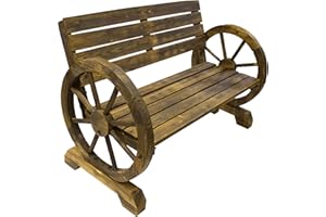 GALAXY Garden Furniture Wooden Wagon Wheel Style Garden Bench