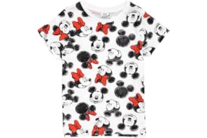Disney Mickey and Minnie Mouse Girl's T-Shirt Cute Black White & Red Bow Top