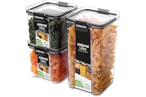 Sistema Ultra Tritan Airtight Pantry & Kitchen Storage Containers | 3 Square Plastic Food Containers with Lids (1x 1.3L + 2x 700ml) | Stackable | with Locking Clips | BPA-Free