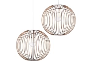 MiniSun Pair of Retro Metal Basket Style Globe Ceiling Pendant Light Shades in a Copper Effect Finish