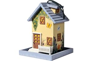 dobar® 25119FSC Buntes Vogelfutterhaus Summer - Vogelhaus zum Hängen Western Style - Kleine Vogelvilla aus Holz - Vogelfutterstation mit Futtersilo - 18 x 18 x 23 cm - Bunt