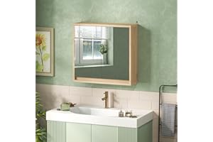 HOMCOM Armario de Baño con Espejo con 2 Puertas y Estante Ajustable Mueble Colgante de Baño para Aseo Estilo Moderno 48x14,5x45 cm Madera Natural