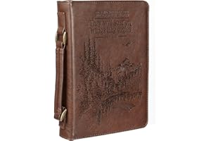Christian Art Gifts Men's Classic Bible Cover on Wings Like Eagles Mountain Isaiah 40:31, Brown, Large