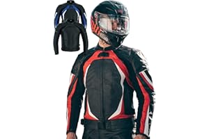 Texpeed Mens Leather Motorcycle Jacket - Perforated Racing Motorbike Suit Top With Genuine Biker CE Armour (EN 1621-1) Protection Red - 2XL