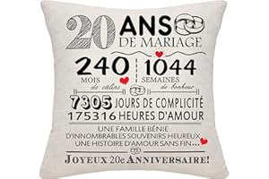 BOMMEX Cadeau 20 Ans de Mariage 20ème Anniversaire de Mariage Housse de Coussin Souvenir Décoration Cadeau pour Couples Parents Femmes Hommes Maman Papa Mari Femme Tante Oncle Amis(20e Anniversaire)