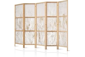‎MURANDO murando - Paravent Innen Raumteiler Holz Abstrakt 225x172 cm 5-teilig Japanische Trennwand Raumtrenner Room Divider Mobiler Sichtschutz Spanische Wand Raum Abtrennung Botanik Natur b-A-10385-bh-b