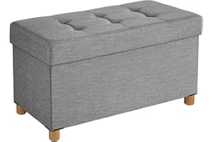 SONGMICS Puff Almacenaje, Baúl Plegable con Patas, 38 x 76 x 40 cm, Banco de Pie de Cama, Banco Almacenaje, Soporta hasta 300 kg, para Sala de Estar, Dormitorio, Entrada, Gris Paloma LSF16GYX