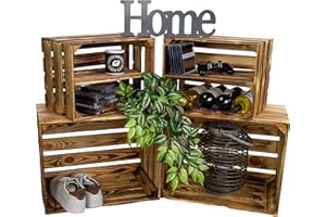 KISTENKOLLI ALTES LAND Cassette vintage fiammate, 50 x 40 x 29 cm/40 x 30 x 25 cm, decorazione per la casa, per la frutta, il vino o il fai da te (set da 4, design verticale)